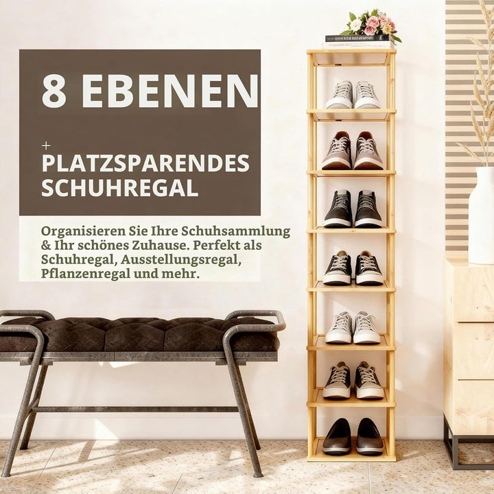 Aniston Bambus-Schuhregal, 8 Ebenen, vertikales Schuhregal für kleine Räume, freistehend, hoch, schm