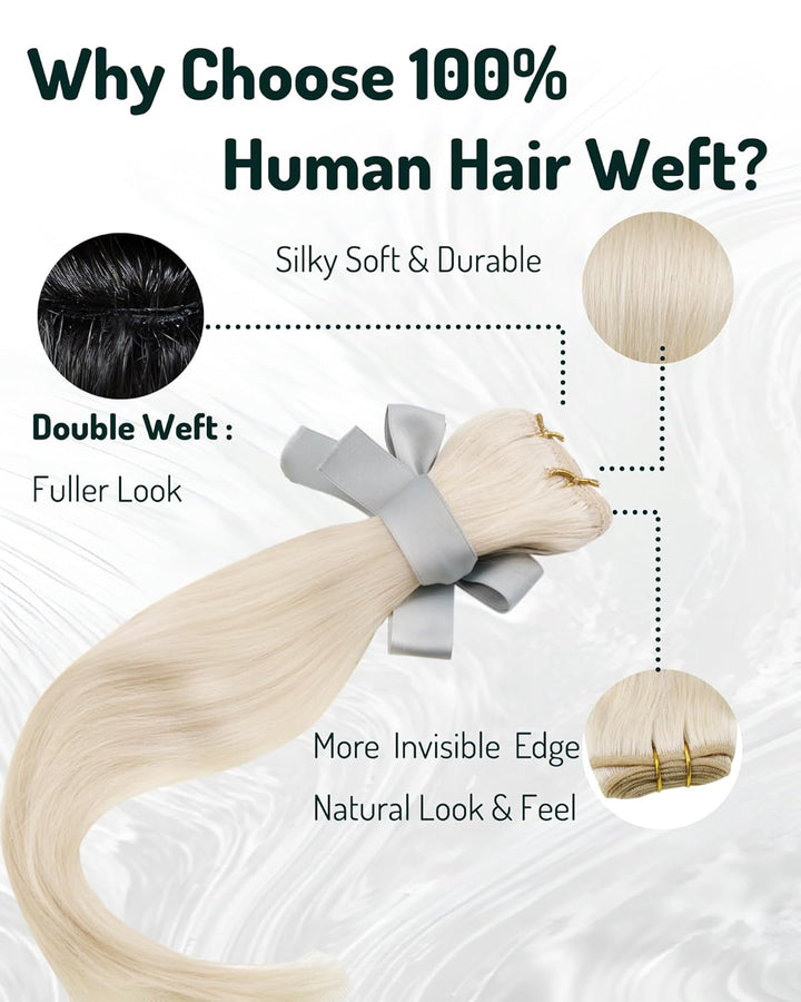 RUNATURE Tressen Extensions Echthaar Weissblond Glatt Echthaar Tressen Zum Einnähen Weisse Blondine