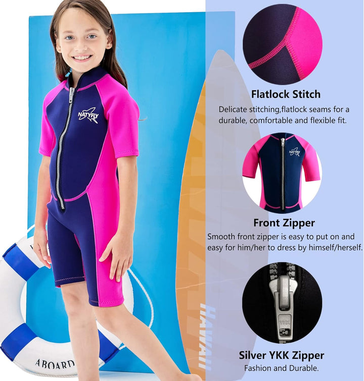 NATYFLY Kids Shorty Neoprenanzug 2.5mm Kinder Neopren Thermal Badeanzug UV-Schutz Badeanzüge für Mäd