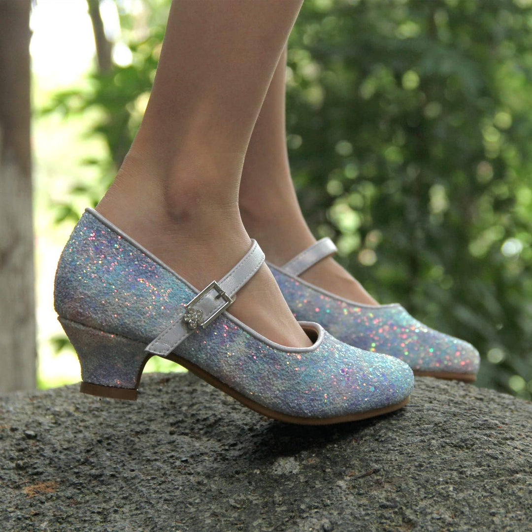 EIGHT KM - Mädchen High Heel Kleid Schuhe - Mary Jane Prinzessin Hochzeit Pumps - Funkelnder Glitzer