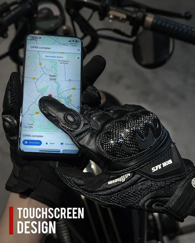 Motorradhandschuhe Atmungsaktive Motorradhandschuhe Leder Vollfinger Knöchelschutzpolster Touchscree