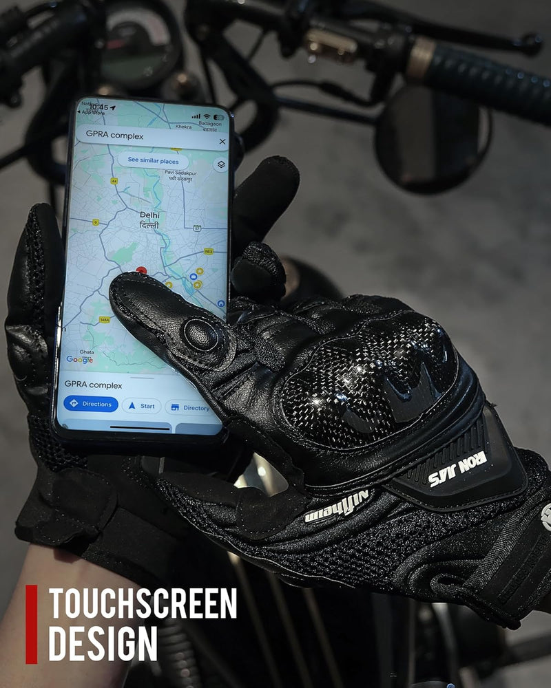 Motorradhandschuhe Atmungsaktive Motorradhandschuhe Leder Vollfinger Knöchelschutzpolster Touchscree