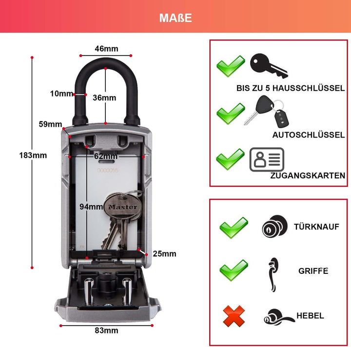 Master Lock Smart Connected Schlüsseltresor, Verschlüsselung nach Militärstandard, Aussen, mit Bügel