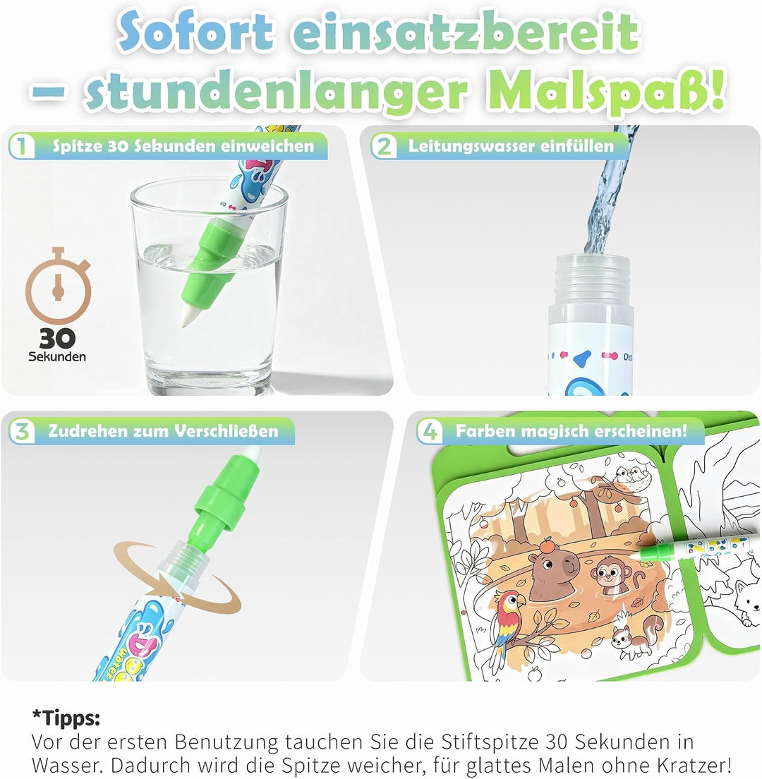 3er Set EVA Wassermalbuch Kinder ab 3 Jahre mit Tragegriff