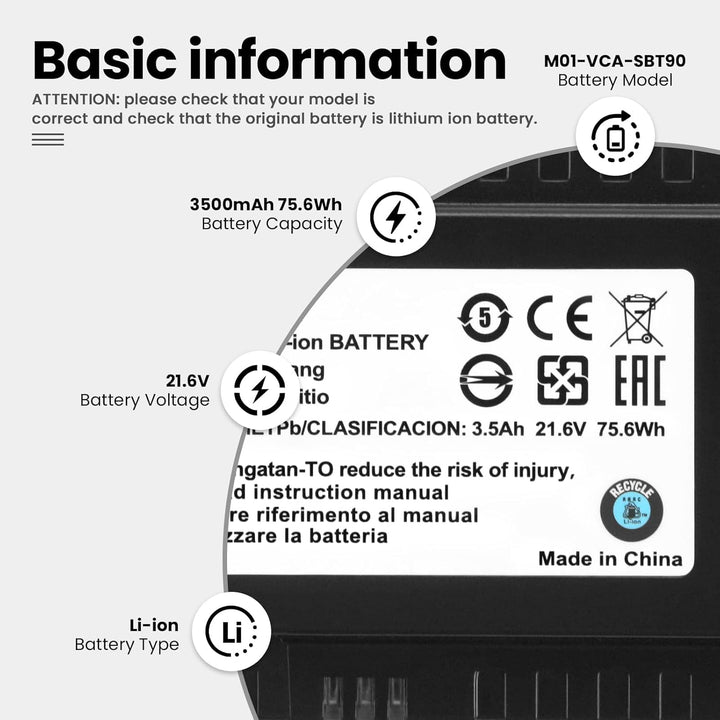 ANTIEE VCA-SBT90/XAA Akku Kompatibel mit Samsung Jet 75 Battery, Samsung Jet 75, 75+, 75 Pet Jet, 90