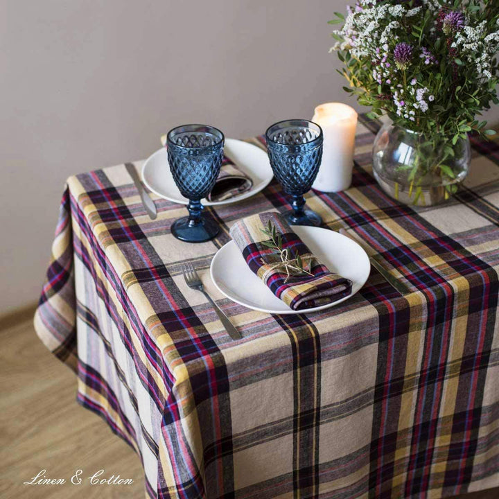 Linen & Cotton Luxus 4 x Stoffservietten Servietten Stoff Leinenservietten Curtis Kariert Bunt Moder