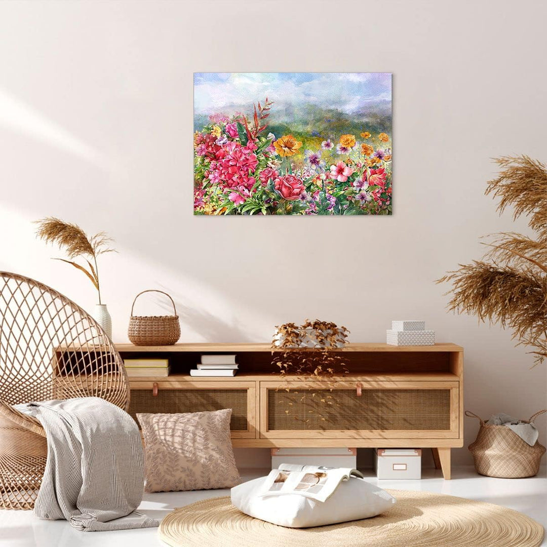 Bilder auf Leinwand blume sommer natur Leinwandbild mit Rahmen 70x50cm Wandbilder Dekoration Wohnzim