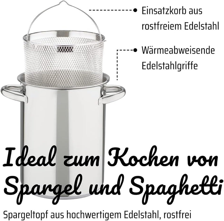 GSW Spargeltopf – hochwertiger Topf mit Einsatz-Sieb und Glasdeckel, ideal zum Kochen von Spargel, P