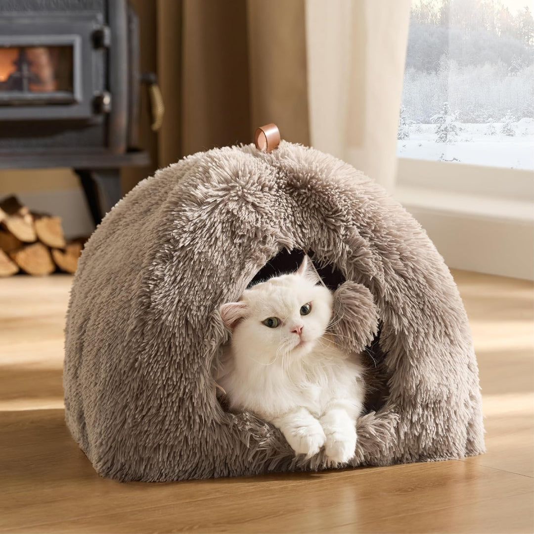 BEDSURE Katzenbett grosse Katzen Katzenhöhle- 40x40x40 cm Plüsch Katzenhaus Indoor mit abnehmbarem K