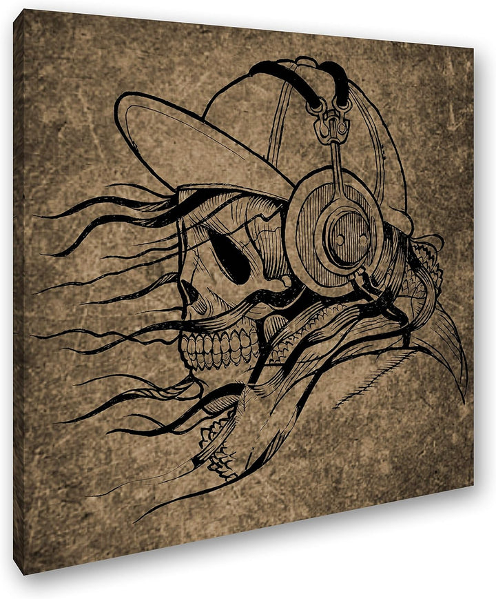 deyoli unheimlicher Totenkopf mit Kopfhörern Format: 70x70 Effekt: Sepia als Leinwandbild, Motiv auf