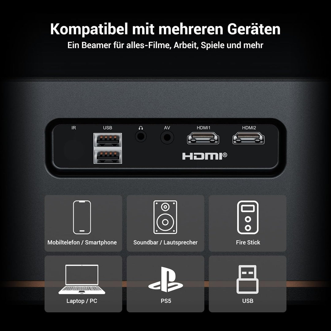 Tageslicht Beamer 4K [1500ANSI/KI-Autofokus/Trapezkorrektur] 38000 Lumen Full HD Beamer mit WiFi 6 B