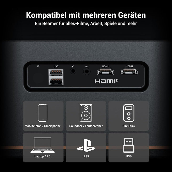 Tageslicht Beamer 4K [1500ANSI/KI-Autofokus/Trapezkorrektur] 38000 Lumen Full HD Beamer mit WiFi 6 B