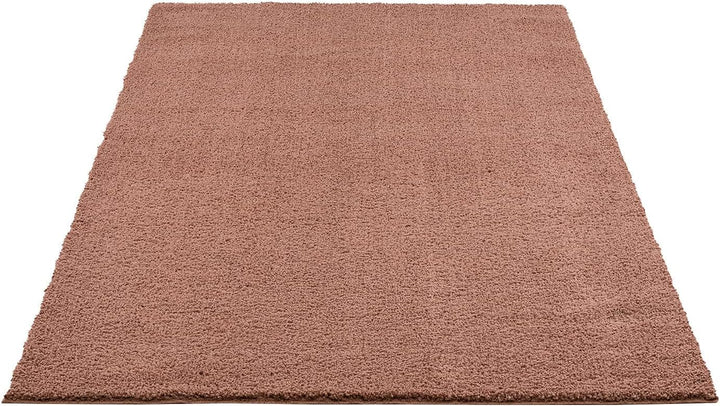 carpet city Polyester Shaggy Teppich Hochflor Wohnzimmer - 150x150 cm Quadratisch - Einfarbig Rosé -