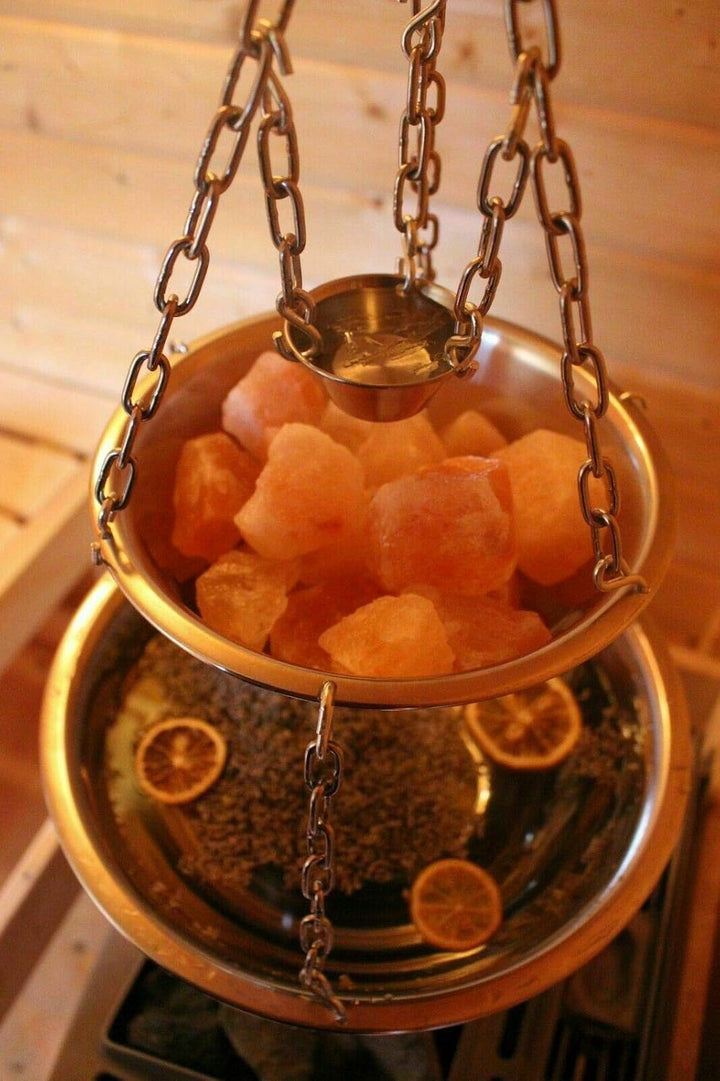 MeiWell Sauna-Zeremonie Deluxe: Verdampferschale Edelstahl Aufguss Maxi 3 Schalen Aufhänger für Aufg