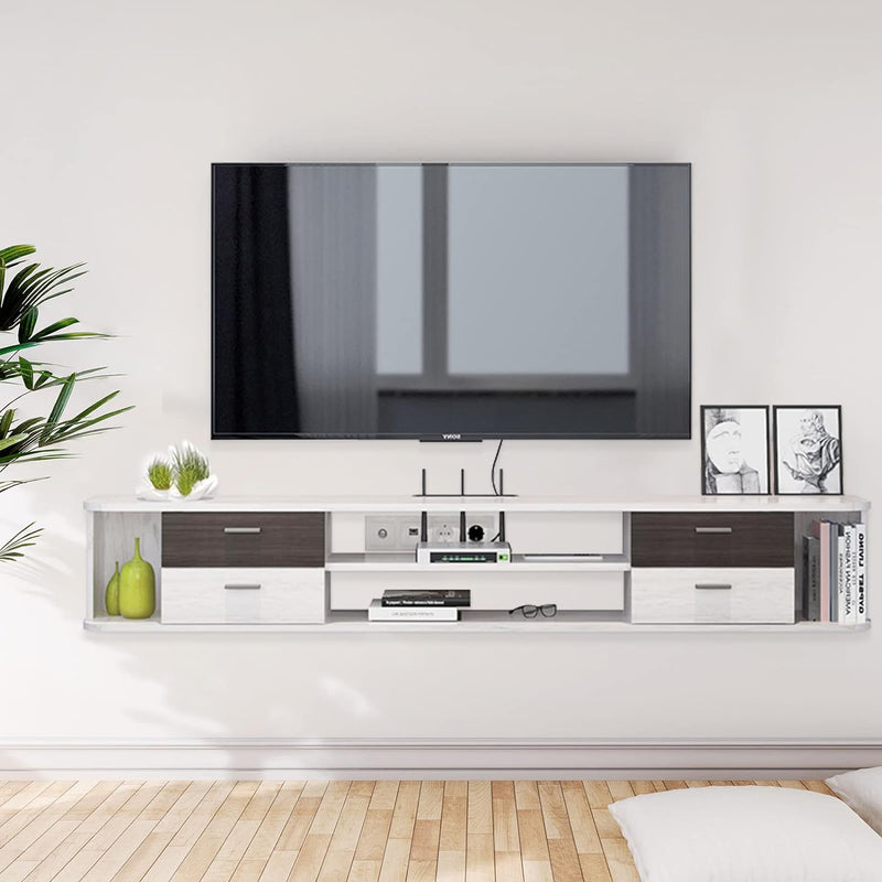 Pmnianhua TV Lowboard TV Schrank aus Holz, TV Board Hängend mit 4 Schubladen, Kabellöcher, Lowboard