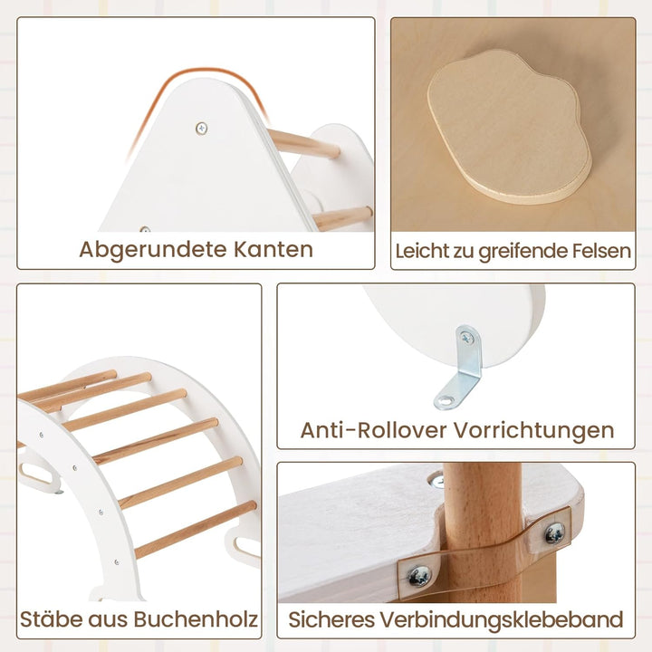 DREAMADE Montessori Kletterdreieck mit Kletterbogen und Rutsche, Holzdreieck für Kleinkinder ab 1 Ja
