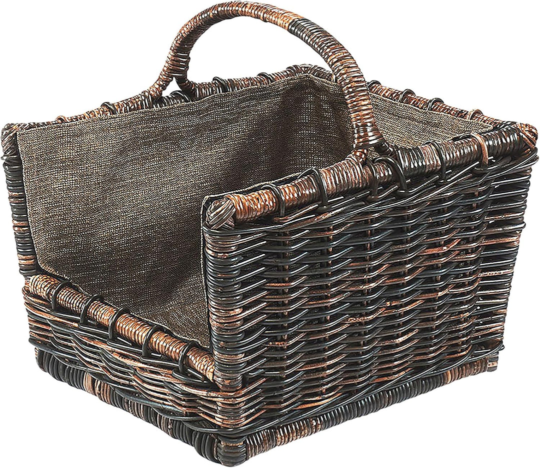 Kobolo Kaminholzkorb Holztrage Holzkorb für Kaminholz -Rattan- mit abnehmbaren dunklem Stoff 50x46x3