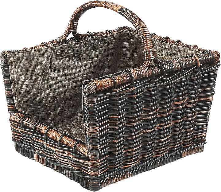 Kobolo Kaminholzkorb Holztrage Holzkorb für Kaminholz -Rattan- mit abnehmbaren dunklem Stoff 50x46x3