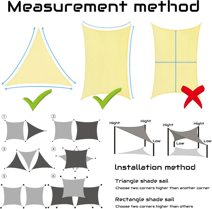 Sonnentuch Schattensegel, 2×3 M Sonnenschutz Set Viele Grösse und Farben, Segeltuch Pergola, Wetters
