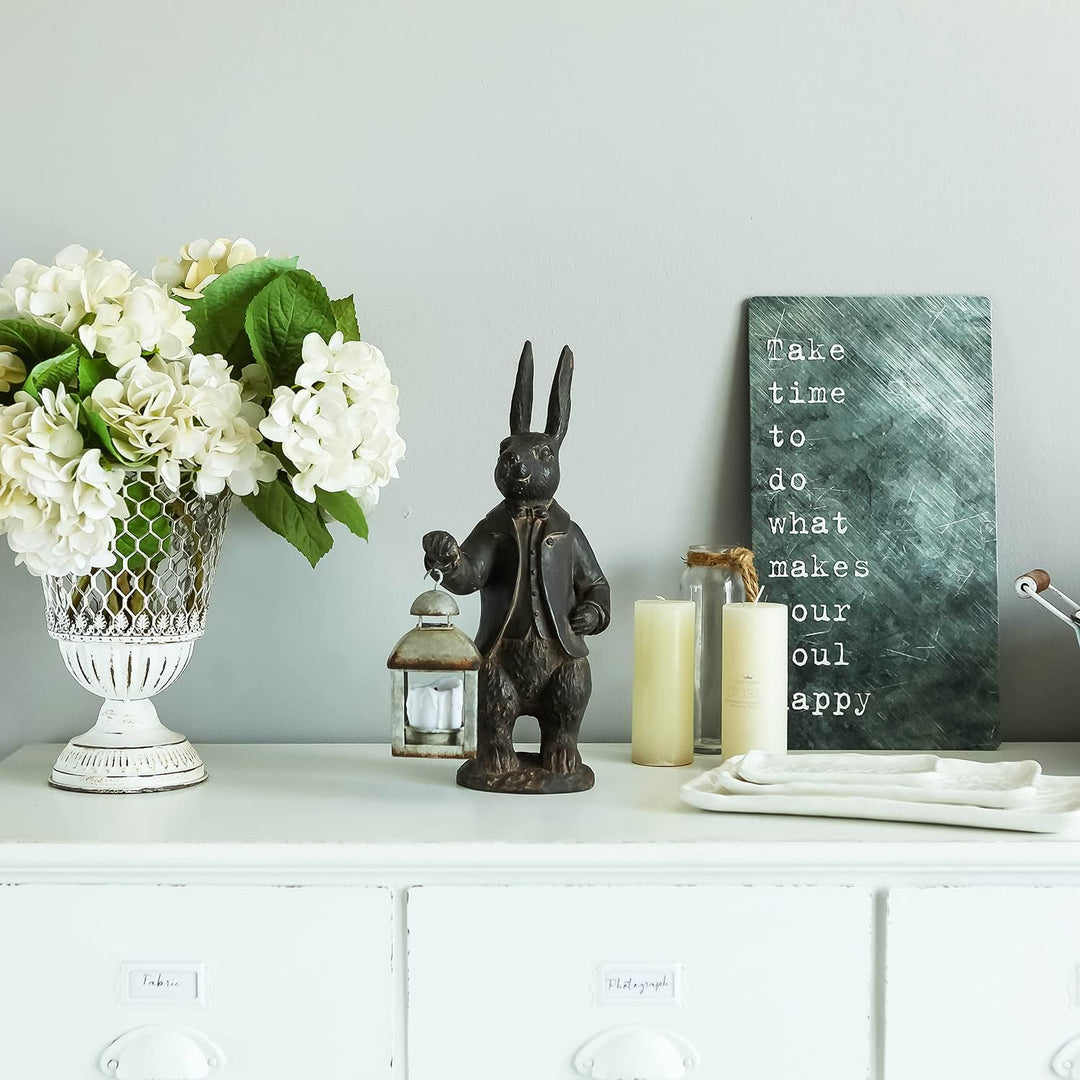 Nikky Home Vintage Metall Teelicht Kerze Laterne Halter Kaninchen Skulptur aus Kunstharz