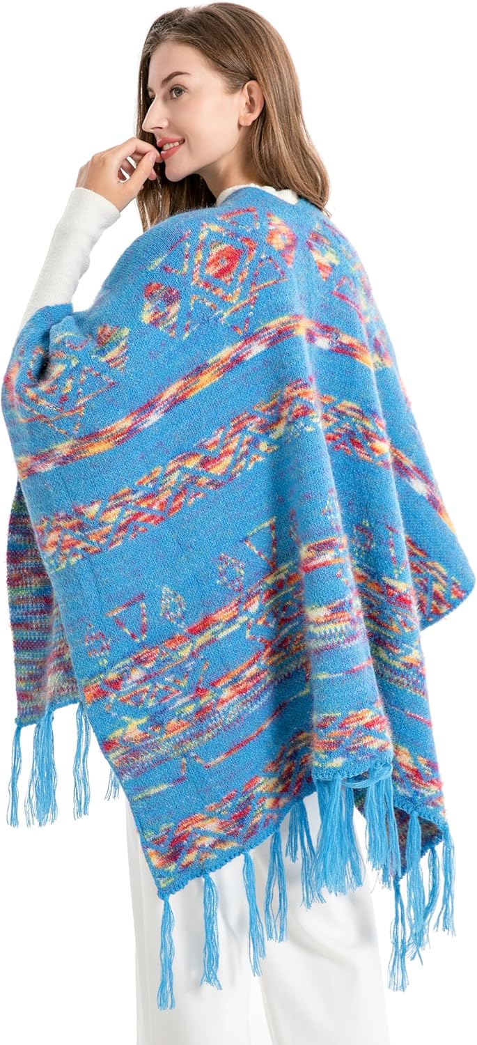 ZLYC Damen Herbst Winter Kaschmir Poncho Capes Retro Strick Cardigans mit Fransen Einheitsgrösse Mus