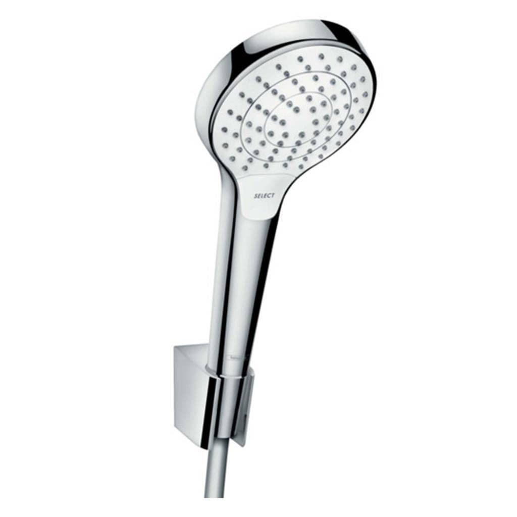 hansgrohe Croma Select S Duschkopf inkl. Duschkopfhalter, 3 Strahlarten, Weiss/Chrom Set mit Brauses