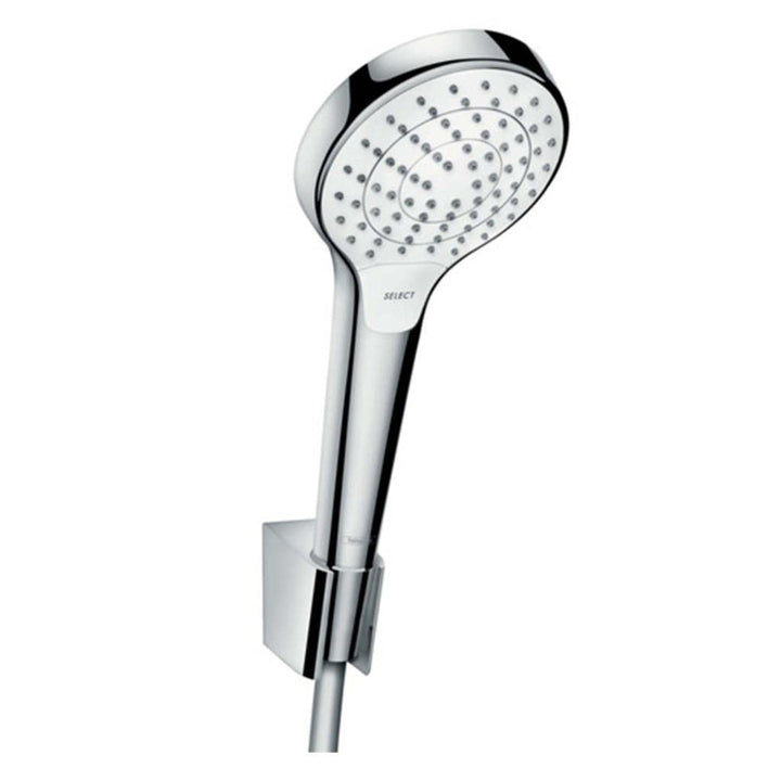 hansgrohe Croma Select S Duschkopf inkl. Duschkopfhalter, 3 Strahlarten, Weiss/Chrom Set mit Brauses