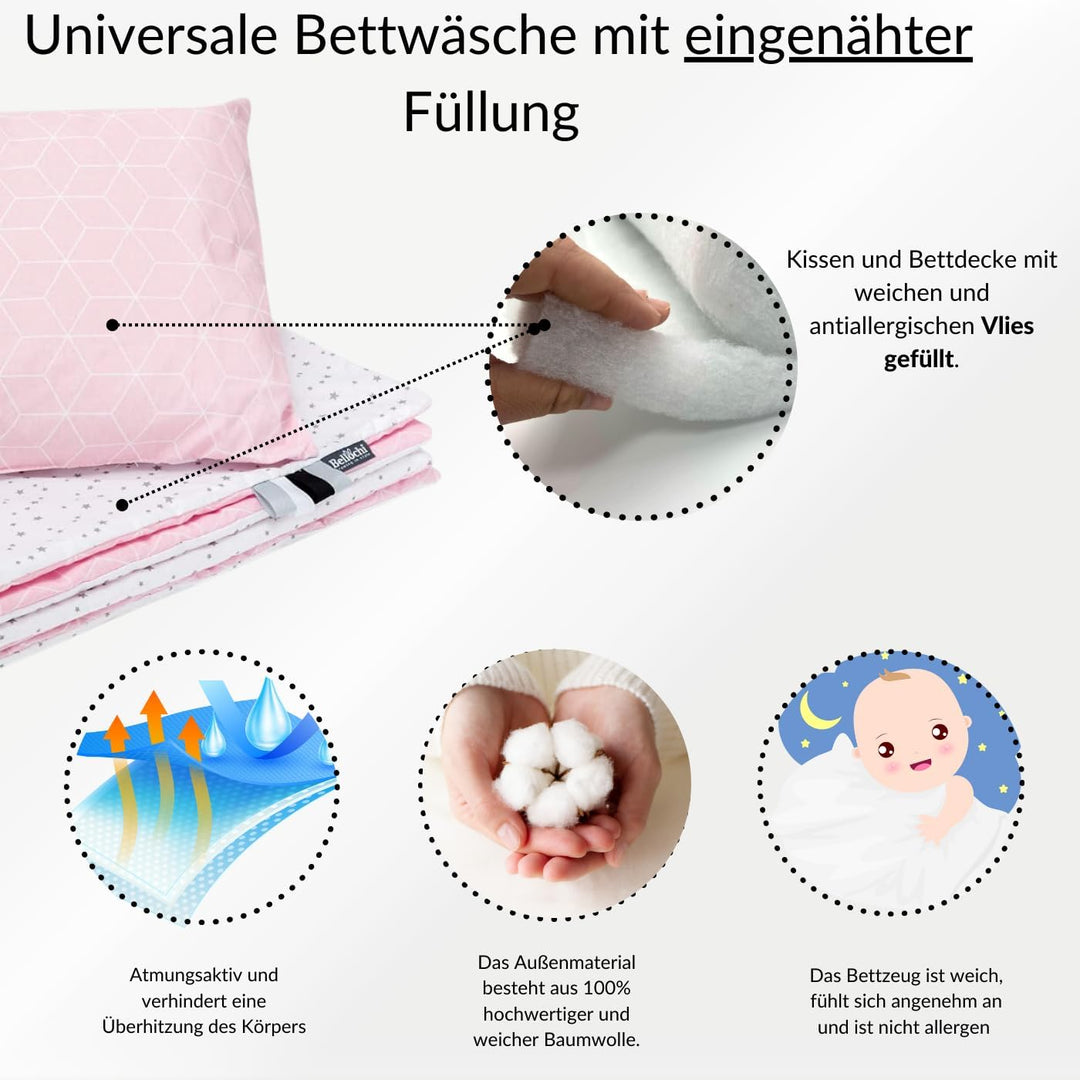 Bellochi Multifunktional Baby Decke Set - Doppelseitig Baby Bettwäsche 75x100 cm und Kissen 30x40cm