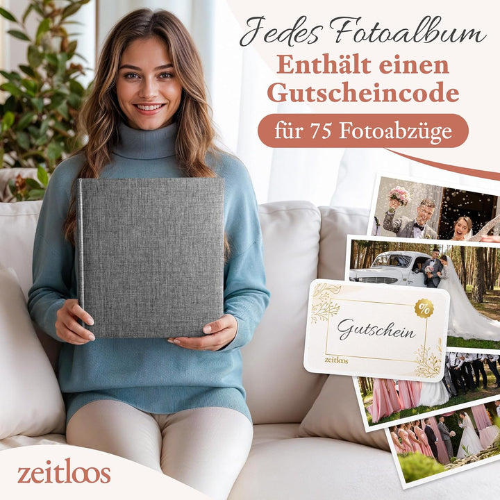 Fotoalbum zum Einkleben - Platz für 500 Fotos (100 Seiten oder 50 Blatt). Echtes leinen in grau Foto