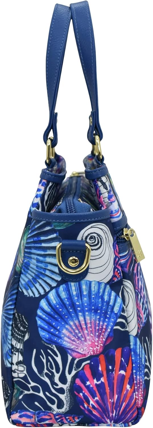 Anuschka Satchel mit Fächern - Wanderlust Kollektion - Nylonstoff mit Leader Trim und Kunstdruck Sea