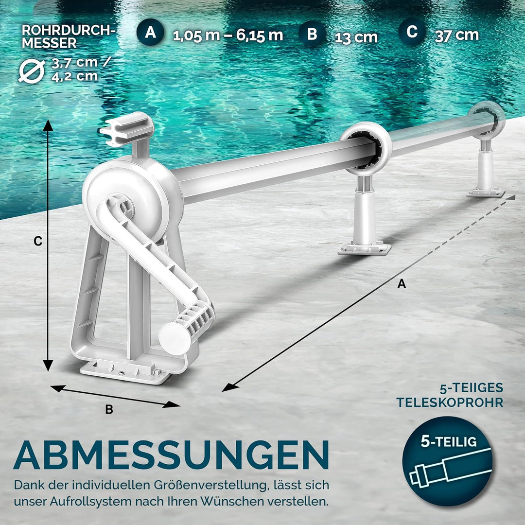 Pool Aufroller Premium 1,05-6,15 m | Aufrollsystem für Solarplane | Aufrollvorrichtung für Poolplane