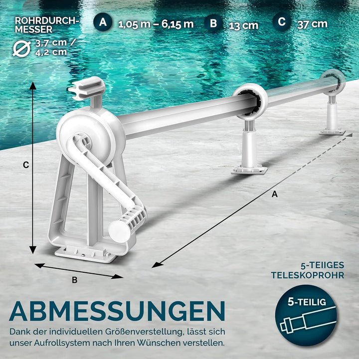 Pool Aufroller Premium 1,05-6,15 m | Aufrollsystem für Solarplane | Aufrollvorrichtung für Poolplane