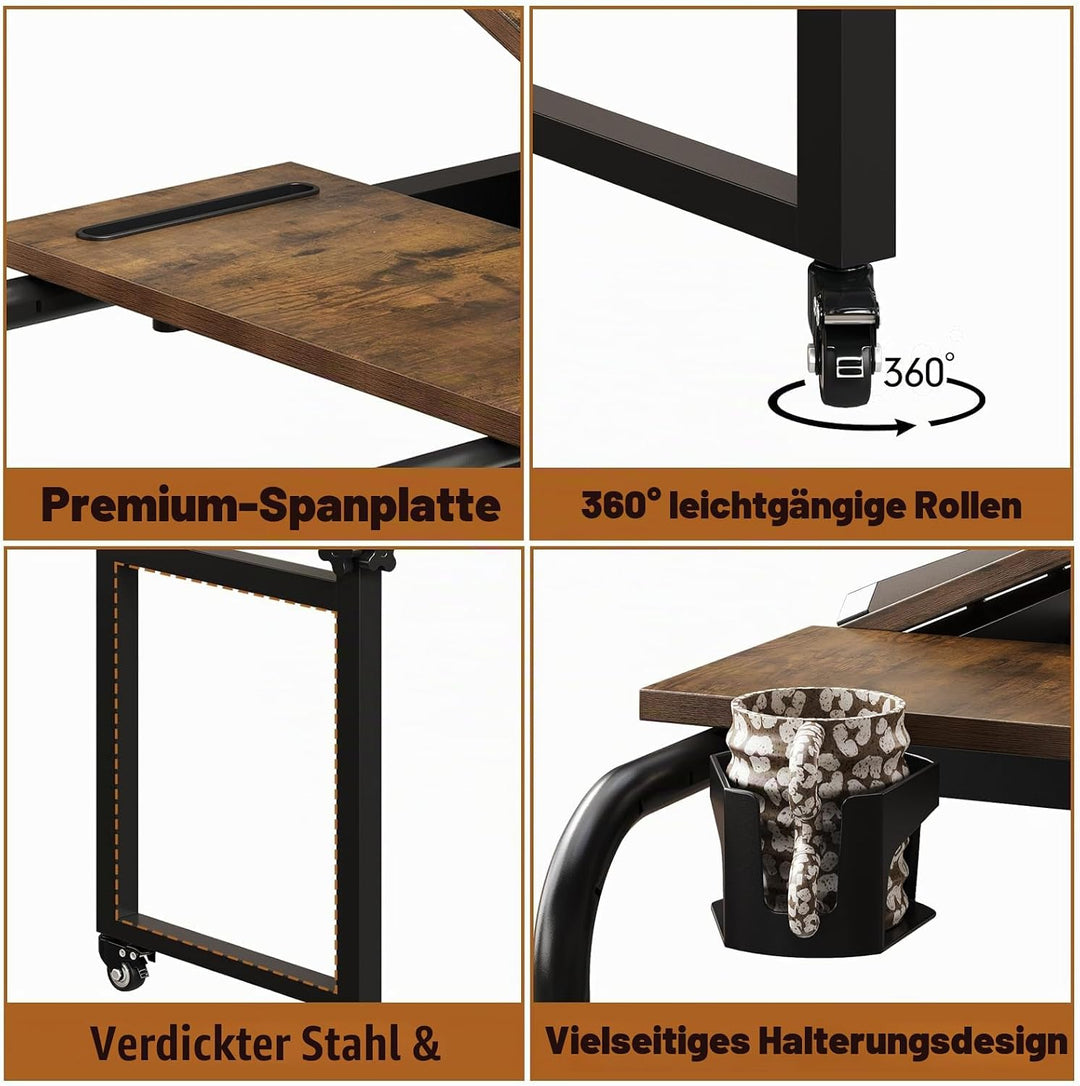 VEDECASA Überbett-Tisch auf Rollen, höhenverstellbar, Betttisch für Krankenhaus &amp; Zuhause, mobil, st