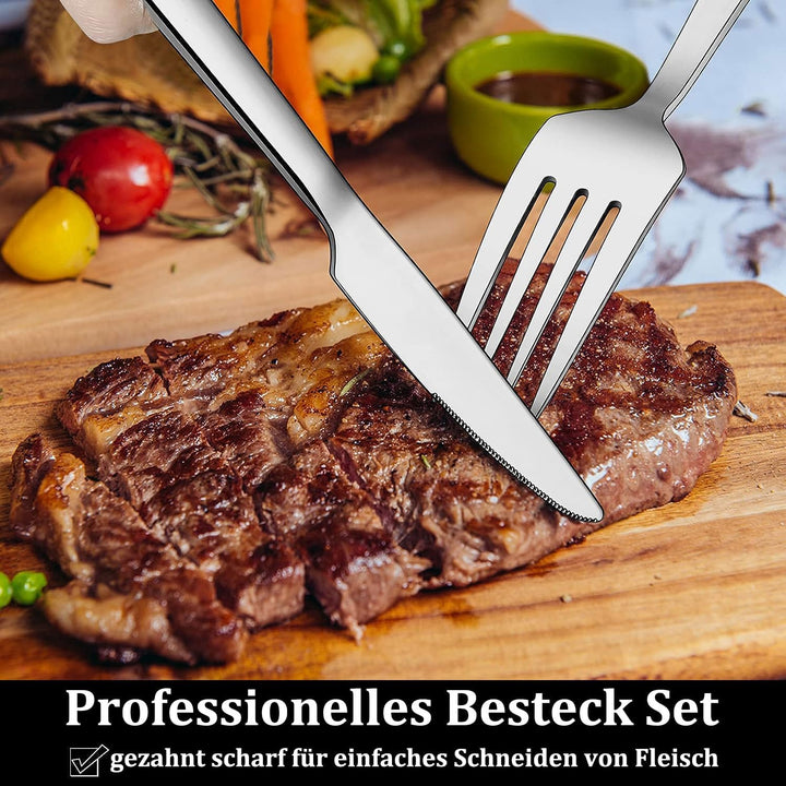 Terlulu Besteck Set 12 Personen, 60 teilig Edelstahl Besteckset, Essbesteck Set mit Messer Gabel Löf