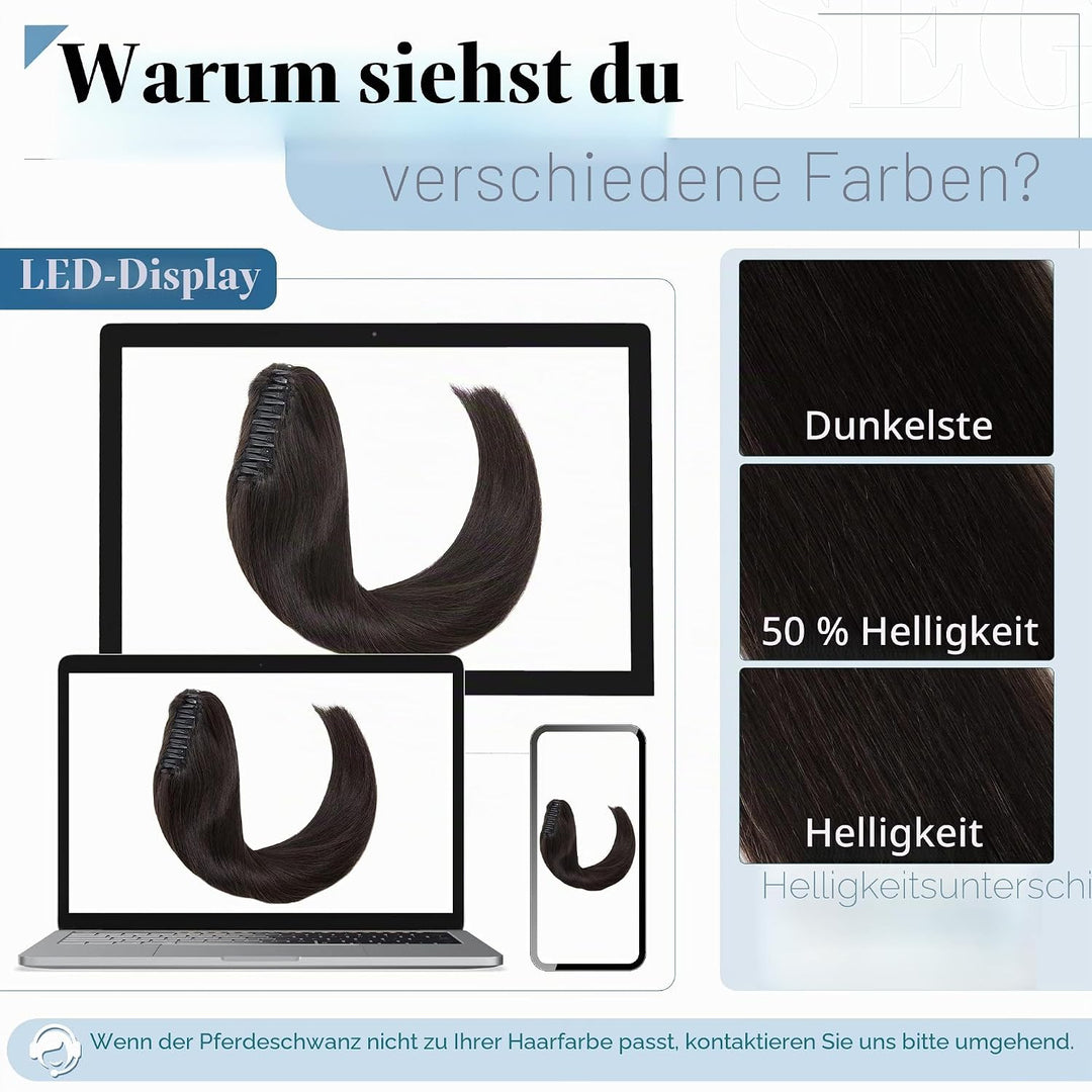 SEGO Ponytail Haarteil Echthaar Zopf Extension mit Klammer Clip in Pferdeschwanz Haarverlängerung 10