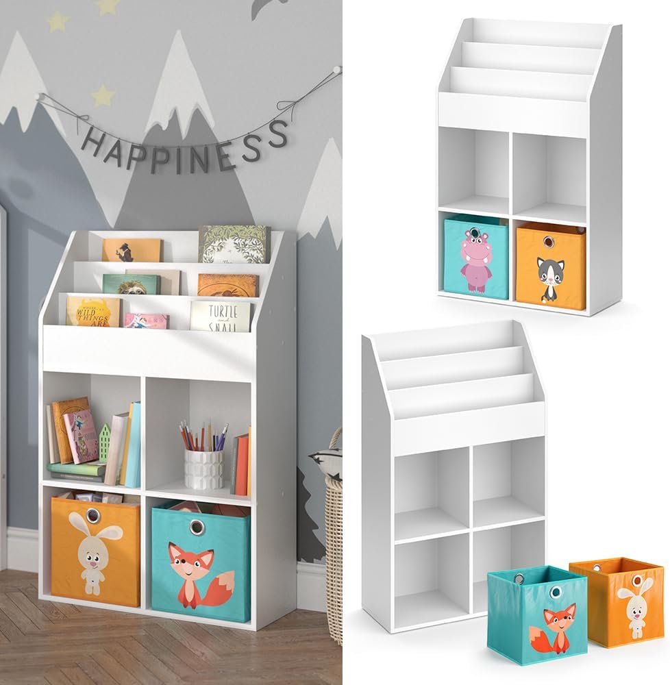 Vicco Kinderregal Luigi, Weiss, 72 x 114.2 cm mit 2 Faltboxen, mit 2 Faltboxen