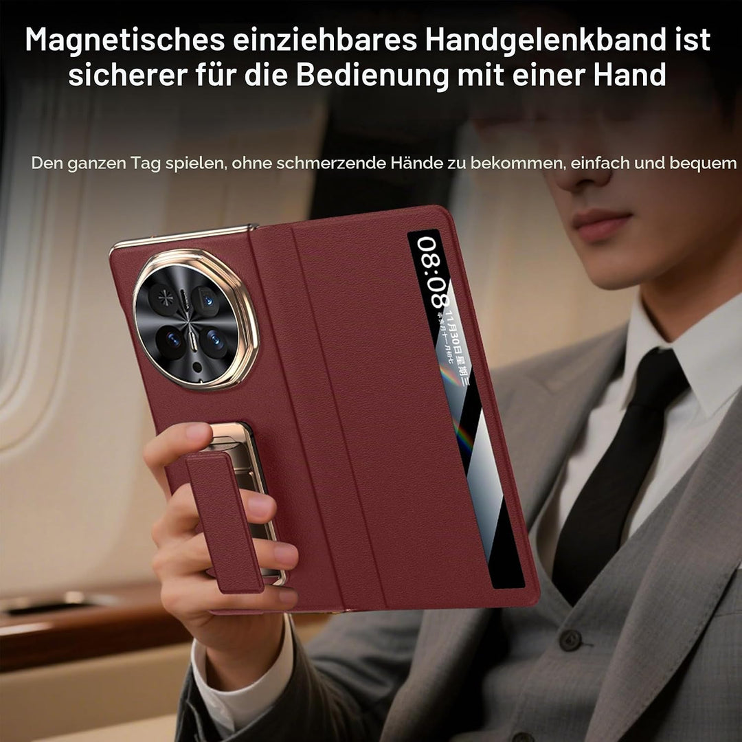 Hülle für Honor magic V6 mit Metall Halter Magnet Ständer, Ultradünn Prämie PU Leder Back Handyhülle
