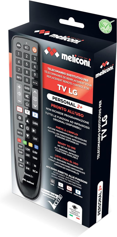 Meliconi Gumbody Personal 2+ Fernbedienung für LG TV, ersetzt die Originalfernbedienung, sofort eins