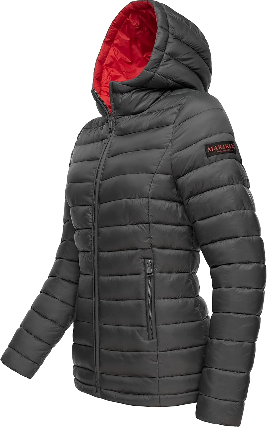 MARIKOO Damen Übergangsjacke leichte Steppjacke kurz mit Kapuze Lucy XS-3XL, XS Anthrazit
