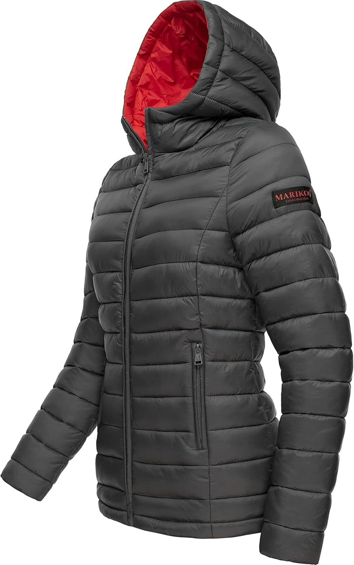MARIKOO Damen Übergangsjacke leichte Steppjacke kurz mit Kapuze Lucy XS-3XL, XS Anthrazit