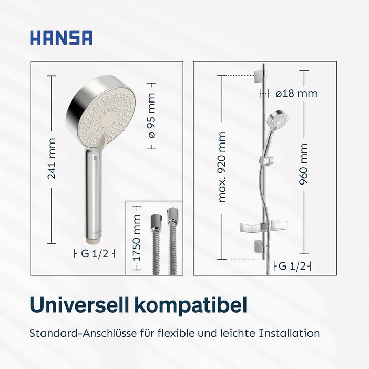 HANSA BASICJET Duschgarnitur | Duschkopf mit Schlauch und Duschstange I Duschbrause mit 3 Strahlarte