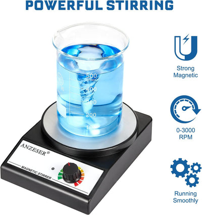 ANZESER Magnetrührer mit Magnetrührstäbe, Drehzahlbereich 0~3500 UpM, Rührmenge 3000mL