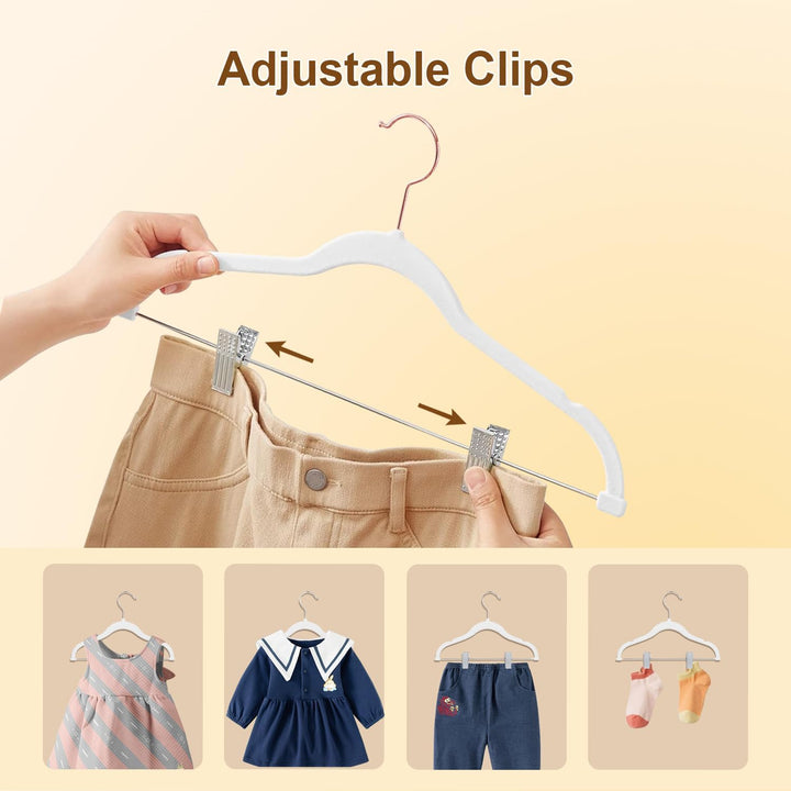 Baby-Kleiderbügel mit Clips, 14 Stück KinderKleiderbügel aus Samt, Strapazierfähige Kleiderbügel, ru