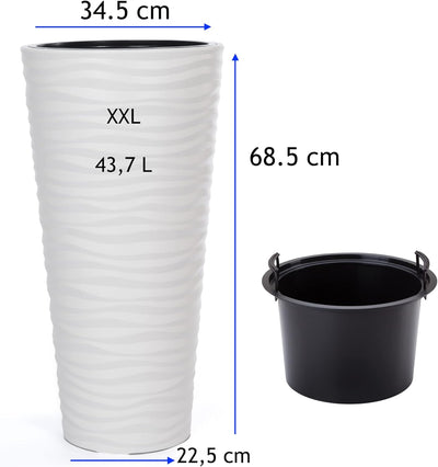 MELTOM Blumenkübel Welle Slim Rund Einsatz Pflanzgefäss 3D Effekt Wellen Set 2: XXL 3XL Weiss