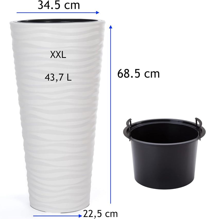 MELTOM Blumenkübel Welle Slim Rund Einsatz Pflanzgefäss 3D Effekt Wellen Set 2: XXL 3XL Weiss
