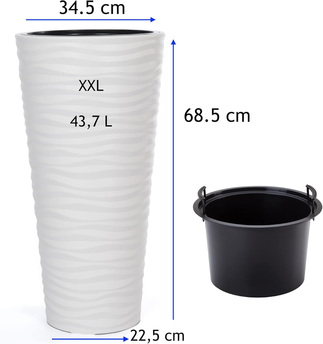 MELTOM Blumenkübel Blumentopf Rund 3D Effekt Slim Weiss Pflanzkübel mit Herausnehmbaren Einsatz (XXL