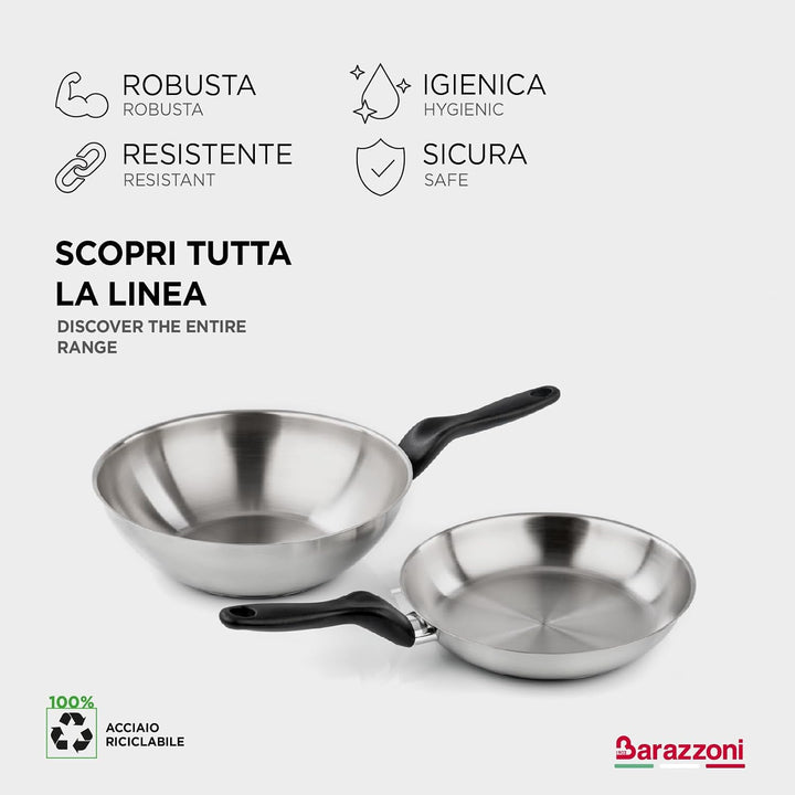 Barazzoni The Inoxidabili Saltapasta Wok, Stahl, silberfarben, 28 cm