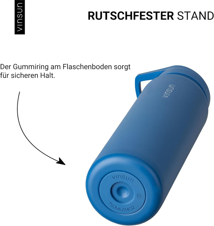 Vinsun Trinkflasche Edelstahl azurblau 750ml - auslaufsicher, Kohlensäure geeignet, BPA frei - Stroh
