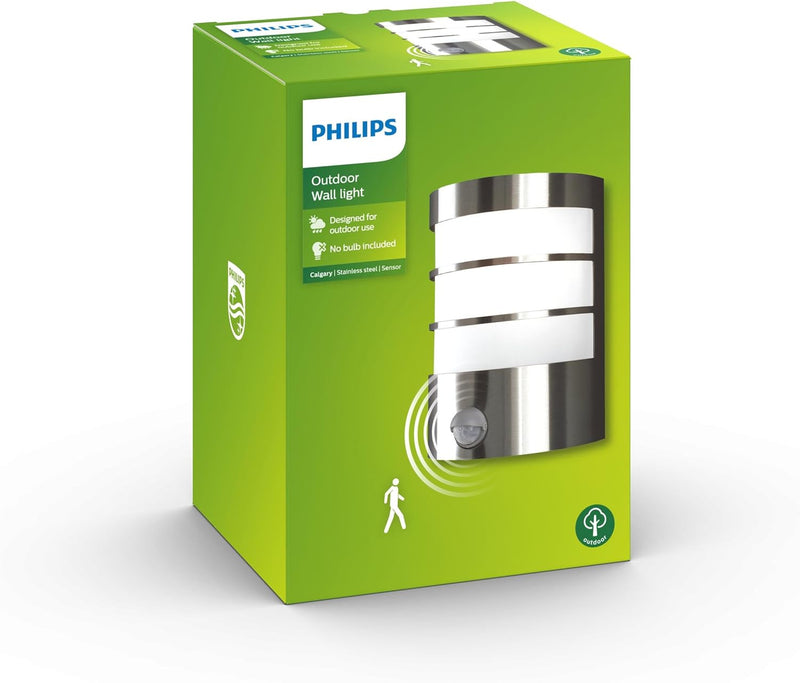 Philips myGarden LED Calgary Wandleuchte mit Bewegungsmelder, 60 W, Edelstahl, mit Bewegungsmelder