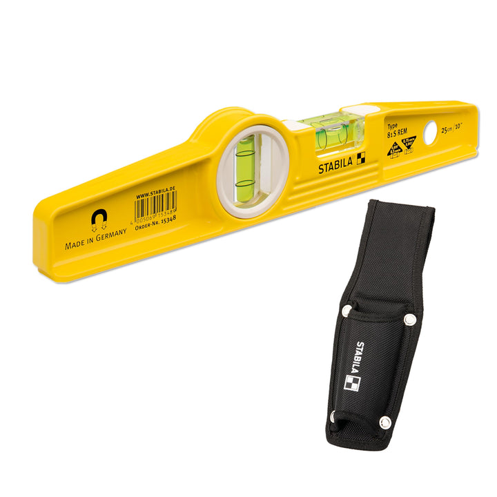 STABILA Magnet-Wasserwaage Type 81 S REM Torpedo mit Tasche, 25 cm, Alu-Gussprofil, Seltenerd-Magnet